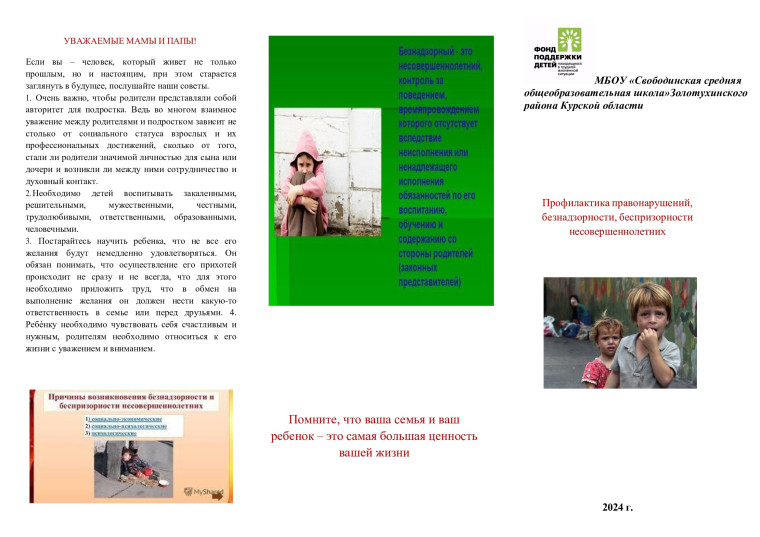 Профилактика правонарушений и безнадзорности несовершеннолетних.